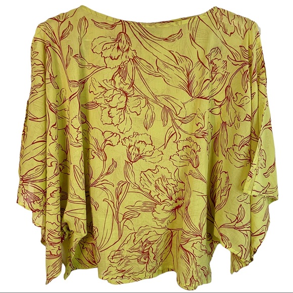 Jacques Ruc 2 Piece Chartreuse Maroon Floral Gauzy Layered Oversized Dress - Picture 7 of 16